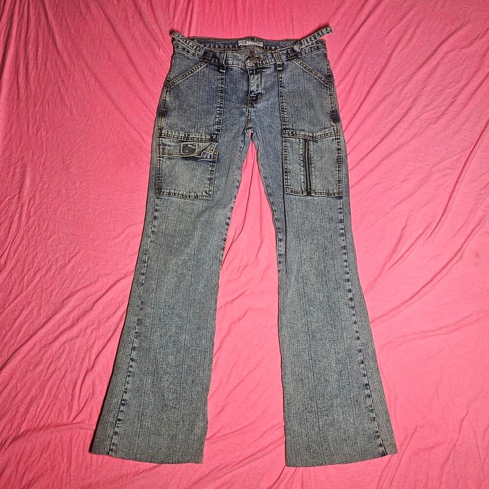 Vintage 90s y2k low rise light acid wash cargo jeans